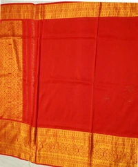 KALAMKARI HAND PAINTED KANCHI  BIG BORDER  FLORAL  SAREE -KHPPPKBBFS011