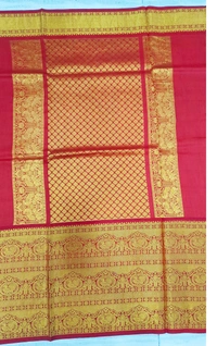 KALAMKARI HAND PAINTED KANCHI  BIG BORDER  FLORAL  SAREE -KHPPPKBBFS012