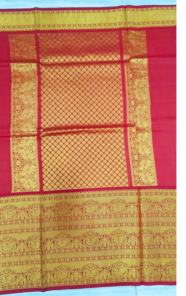 KALAMKARI HAND PAINTED KANCHI  BIG BORDER  FLORAL  SAREE -KHPPPKBBFS012