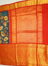 KALAMKARI HAND PAINTED KANCHI  BIG BORDER  FLORAL  SAREE -KHPPPKBBFS015