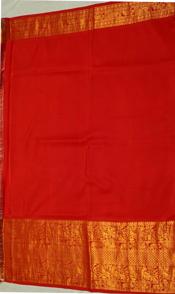 KALAMKARI HAND PAINTED KANCHI  BIG BORDER  FLORAL  SAREE -KHPPPKBBFS019
