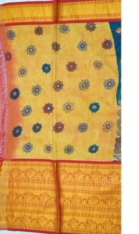 KALAMKARI HAND PAINTED KANCHI  BIG BORDER  FLORAL  SAREE -KHPPPKBBFS021