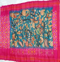 POCHAMPALLY WITH KALAMKARI HAND PAINTED PURE PATTU FLORAL SAREE -PKHPPPFS-002