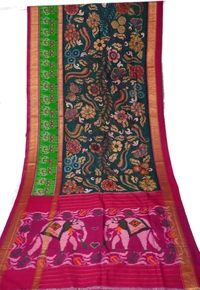 POCHAMPALLY WITH KALAMKARI HAND PAINTED PURE PATTU FLORAL SAREE -PKHPPPFS-006