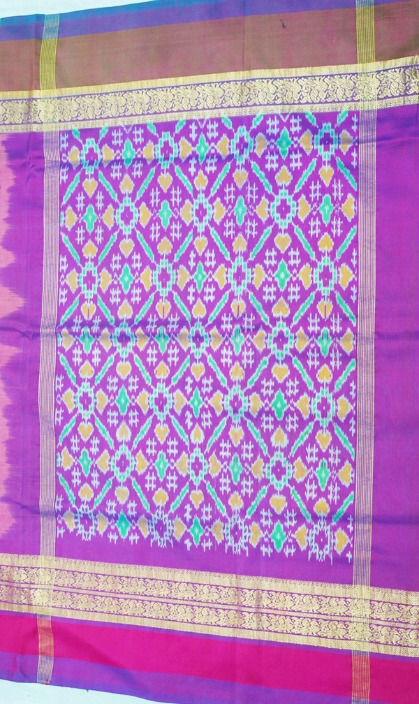 POCHAMPALLY WITH KALAMKARI HAND PAINTED PURE PATTU FLORAL SAREE -PKHPPPFS-007