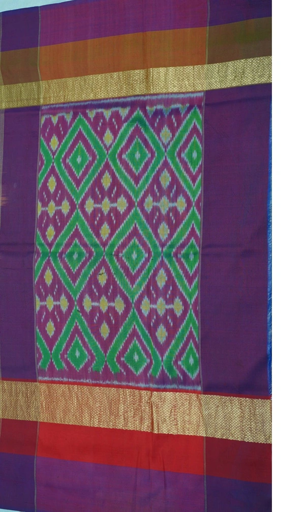 POCHAMPALLY WITH KALAMKARI HAND PAINTED PURE PATTU FLORAL SAREE -PKHPPPFS-008