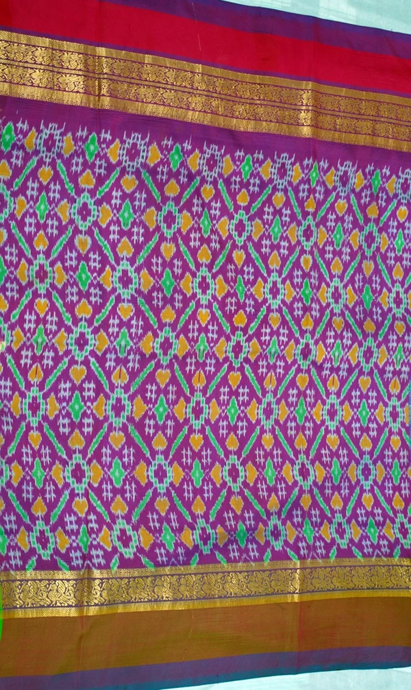 POCHAMPALLY WITH KALAMKARI HAND PAINTED PURE PATTU FLORAL SAREE -PKHPPPFS-008