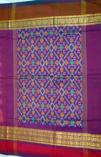POCHAMPALLY WITH KALAMKARI HAND PAINTED PURE PATTU FLORAL SAREE -PKHPPPFS-009