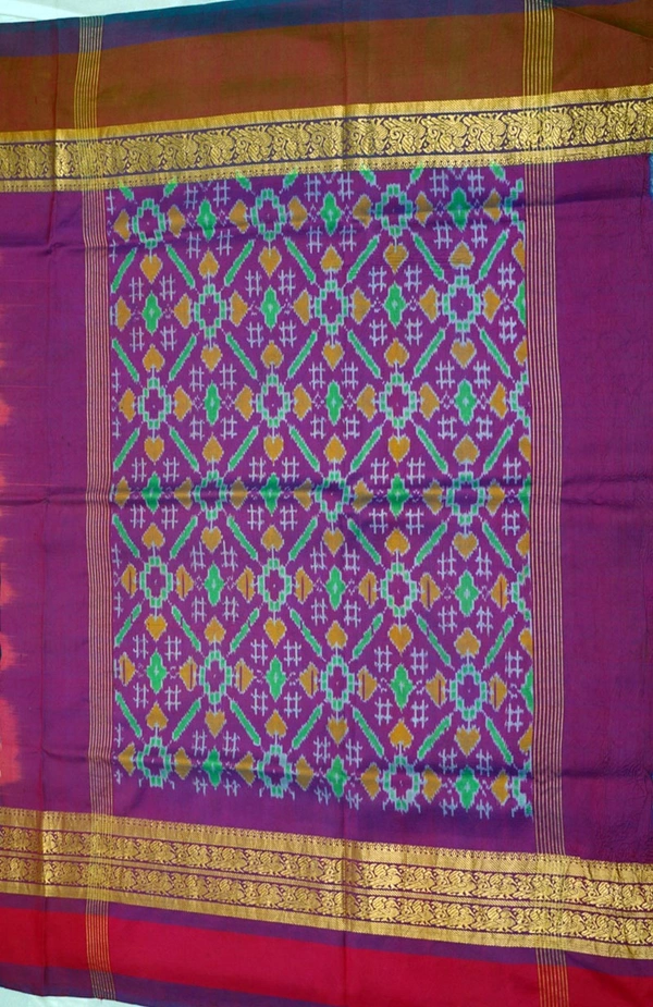 POCHAMPALLY WITH KALAMKARI HAND PAINTED PURE PATTU FLORAL SAREE -PKHPPPFS-009