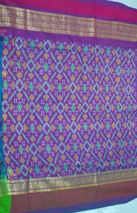 POCHAMPALLY WITH KALAMKARI HAND PAINTED PURE PATTU FLORAL SAREE -PKHPPPFS-009