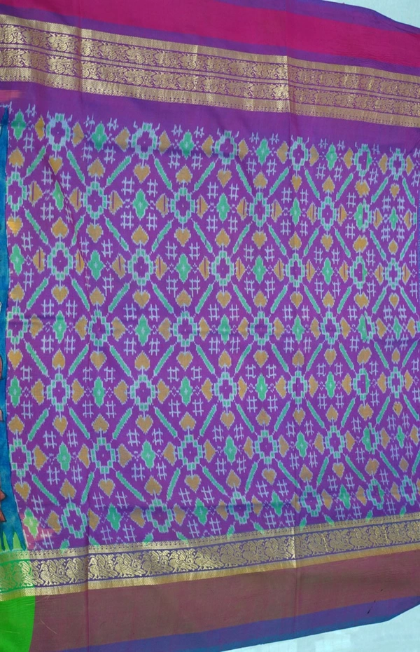 POCHAMPALLY WITH KALAMKARI HAND PAINTED PURE PATTU FLORAL SAREE -PKHPPPFS-009