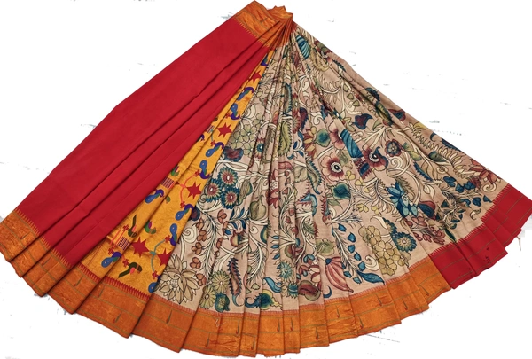 KALAMKARI HAND PAINTED PAITHANI FLORAL SAREE -KHPPFS004