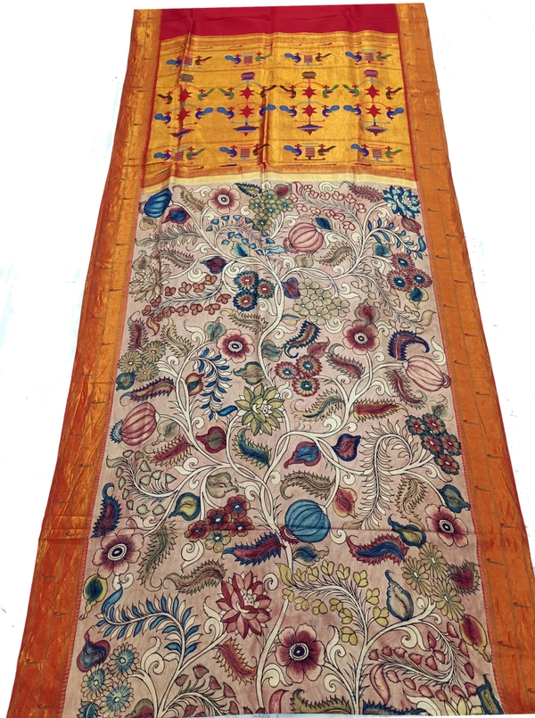 KALAMKARI HAND PAINTED PAITHANI FLORAL SAREE -KHPPFS004