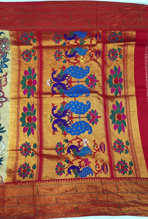 KALAMKARI HAND PAINTED PAITHANI FLORAL SAREE -KHPPFS005