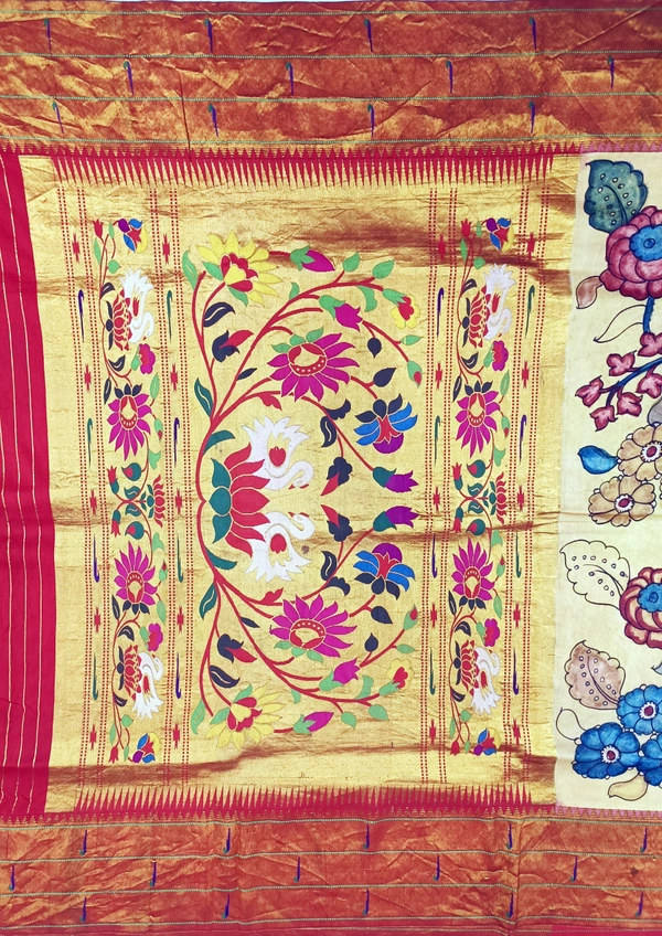 KALAMKARI HAND PAINTED PAITHANI FLORAL SAREE -KHPPFS007