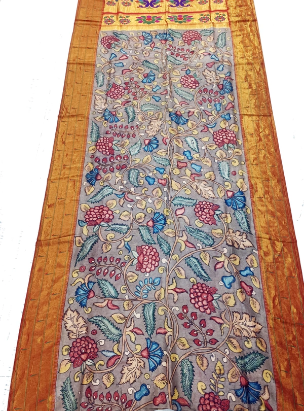 KALAMKARI HAND PAINTED PAITHANI FLORAL SAREE -KHPPFS008
