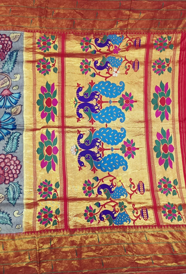 KALAMKARI HAND PAINTED PAITHANI FLORAL SAREE -KHPPFS008