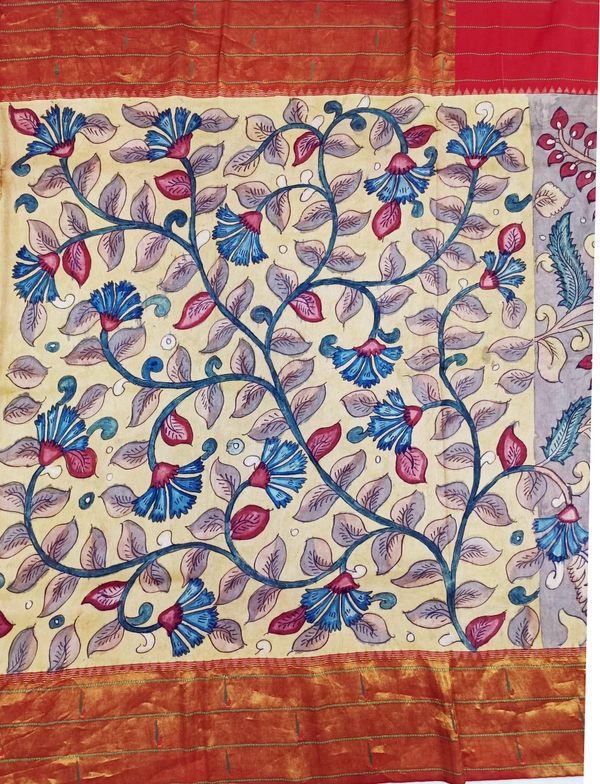KALAMKARI HAND PAINTED PAITHANI FLORAL SAREE -KHPPFS008