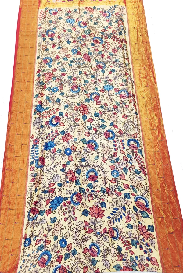 KALAMKARI HAND PAINTED PAITHANI FLORAL SAREE -KHPPFS012