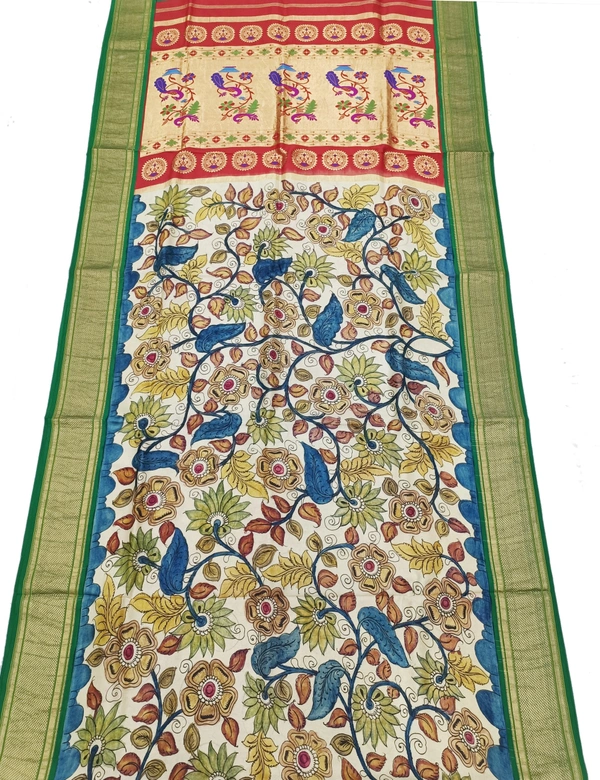 KALAMKARI HAND PAINTED PAITHANI FLORAL SAREE -KHPPFS013