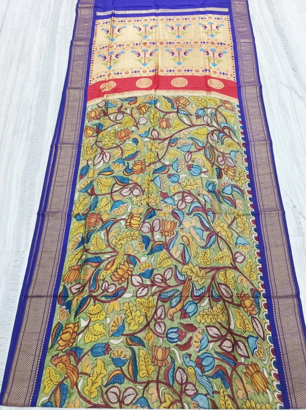 KALAMKARI HAND PAINTED PAITHANI FLORAL SAREE -KHPPFS014