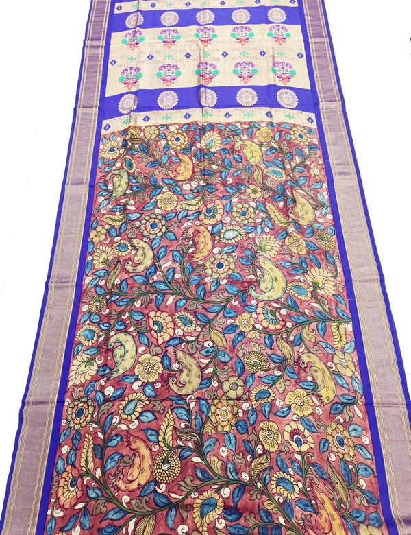 KALAMKARI HAND PAINTED PAITHANI FLORAL SAREE -KHPPFS015