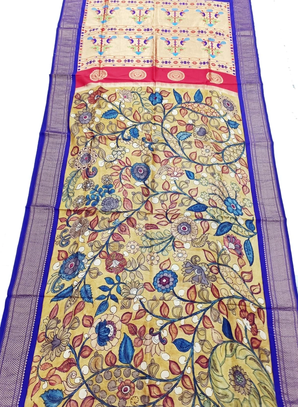 KALAMKARI HAND PAINTED PAITHANI FLORAL SAREE -KHPPFS016