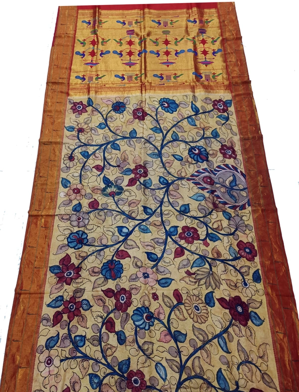KALAMKARI HAND PAINTED PAITHANI FLORAL SAREE -KHPPFS002