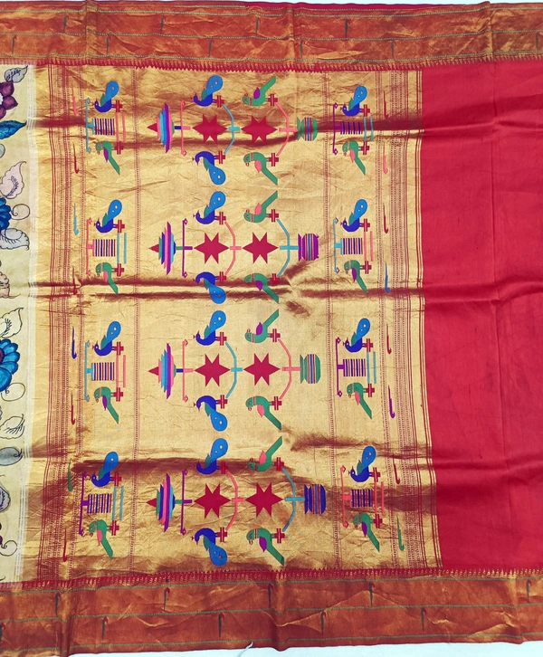 KALAMKARI HAND PAINTED PAITHANI FLORAL SAREE -KHPPFS002
