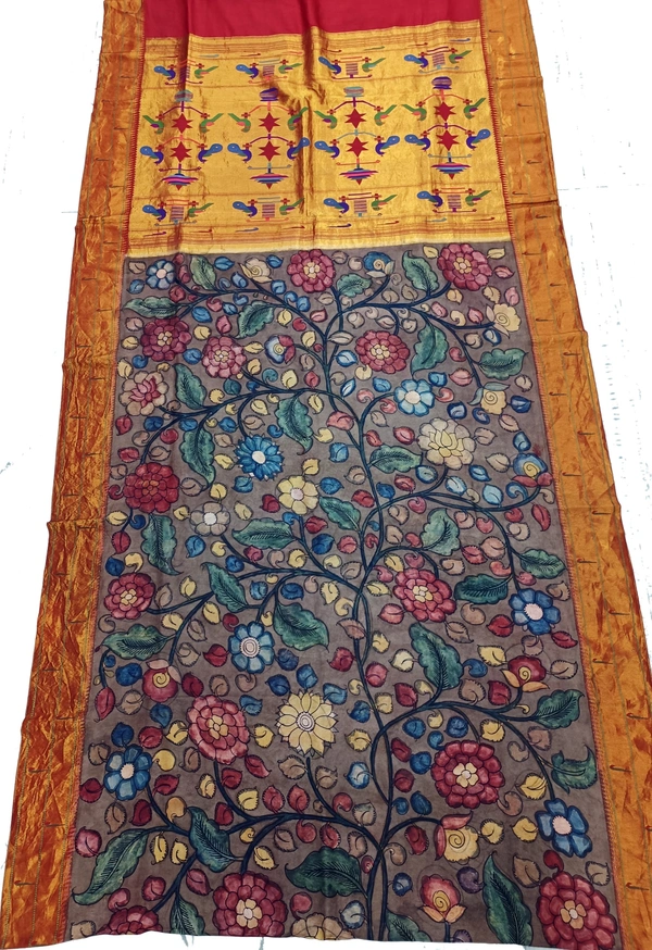 KALAMKARI HAND PAINTED PAITHANI FLORAL SAREE -KHPPFS003