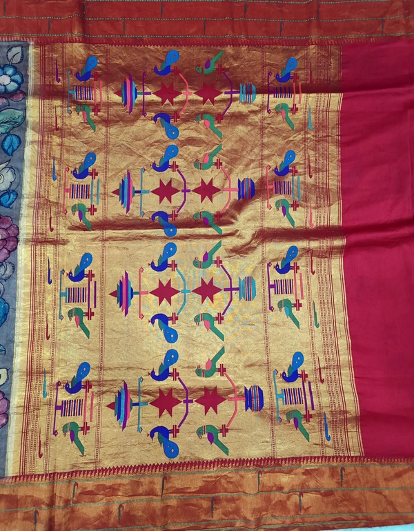 KALAMKARI HAND PAINTED PAITHANI FLORAL SAREE -KHPPFS003