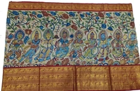 KALAMKARI HAND PAINTED KANCHI BORDER STORY SAREE - KHPKBSS001