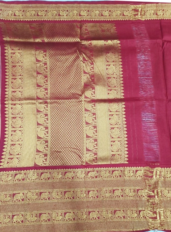 KALAMKARI HAND PAINTED KANCHI BORDER STORY SAREE - KHPKBSS001