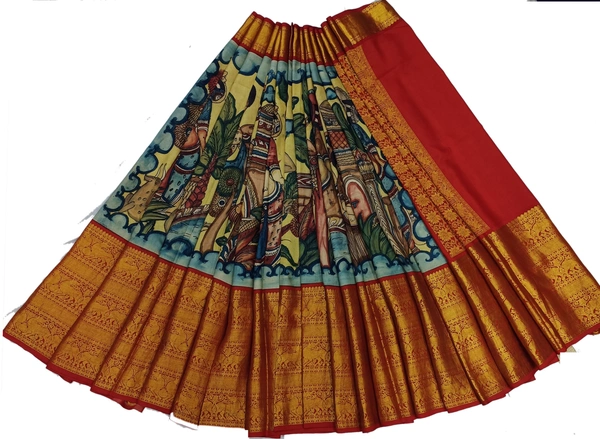 KALAMKARI HAND PAINTED KANCHI BORDER STORY SAREE - KHPKBSS002