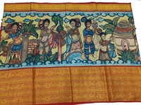 KALAMKARI HAND PAINTED KANCHI BORDER STORY SAREE - KHPKBSS002