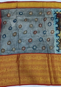 KALAMKARI HAND PAINTED KANCHI BORDER STORY SAREE - KHPKBSS002