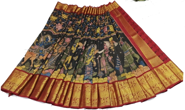 KALAMKARI HAND PAINTED KANCHI BORDER STORY SAREE - KHPKBSS005
