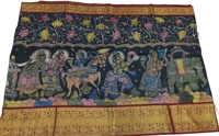 KALAMKARI HAND PAINTED KANCHI BORDER STORY SAREE - KHPKBSS005