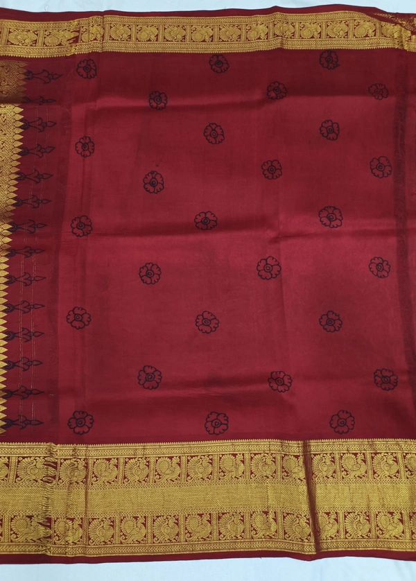KALAMKARI HAND PAINTED KANCHI BORDER STORY SAREE - KHPKBSS005