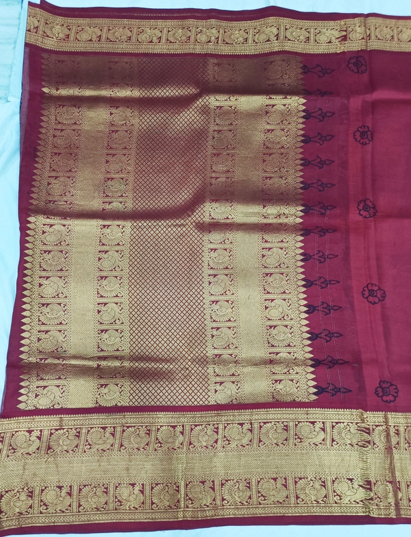KALAMKARI HAND PAINTED KANCHI BORDER STORY SAREE - KHPKBSS005