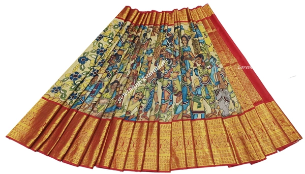 KALAMKARI HAND PAINTED KANCHI BORDER STORY SAREE - KHPKBSS004
