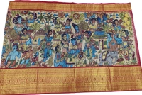 KALAMKARI HAND PAINTED KANCHI BORDER STORY SAREE - KHPKBSS004