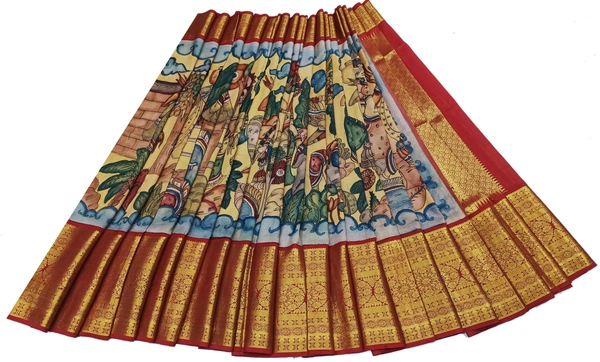 KALAMKARI HAND PAINTED KANCHI BORDER STORY SAREE - KHPKBSS006