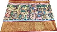 KALAMKARI HAND PAINTED KANCHI BORDER STORY SAREE - KHPKBSS006