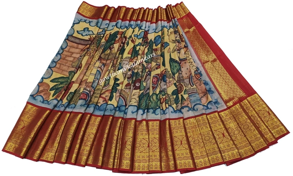 KALAMKARI HAND PAINTED KANCHI BORDER STORY SAREE - KHPKBSS007