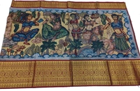 KALAMKARI HAND PAINTED KANCHI BORDER STORY SAREE - KHPKBSS007
