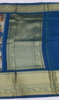 KALAMKARI HAND PAINTED KANCHI BORDER STORY SAREE - KHPKBSS009