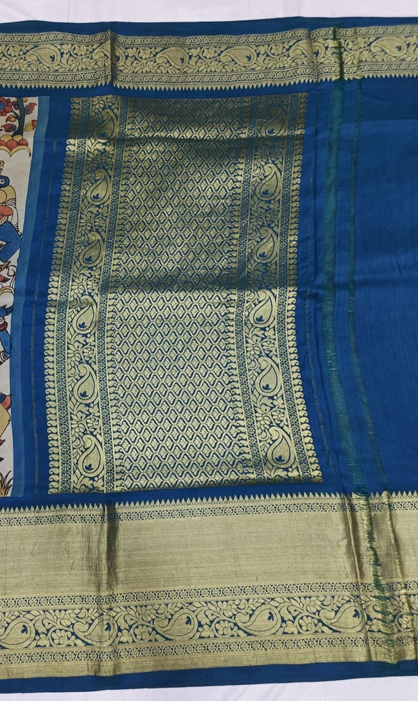 KALAMKARI HAND PAINTED KANCHI BORDER STORY SAREE - KHPKBSS009
