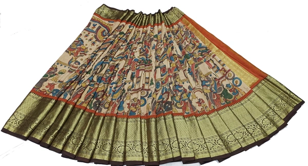KALAMKARI HAND PAINTED KANCHI BORDER STORY SAREE - KHPKBSS008