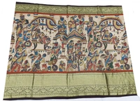 KALAMKARI HAND PAINTED KANCHI BORDER STORY SAREE - KHPKBSS008